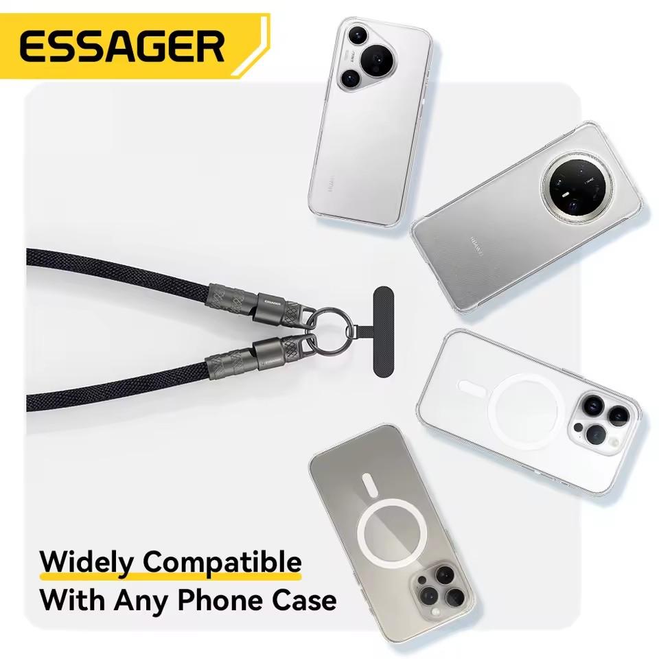 Essager 2 In 1 Type-C C To Type-C Fast Charging Cable Data Cord with Neck Straps Lanyard 60W PD Cable For iPhone Samsung Huawei