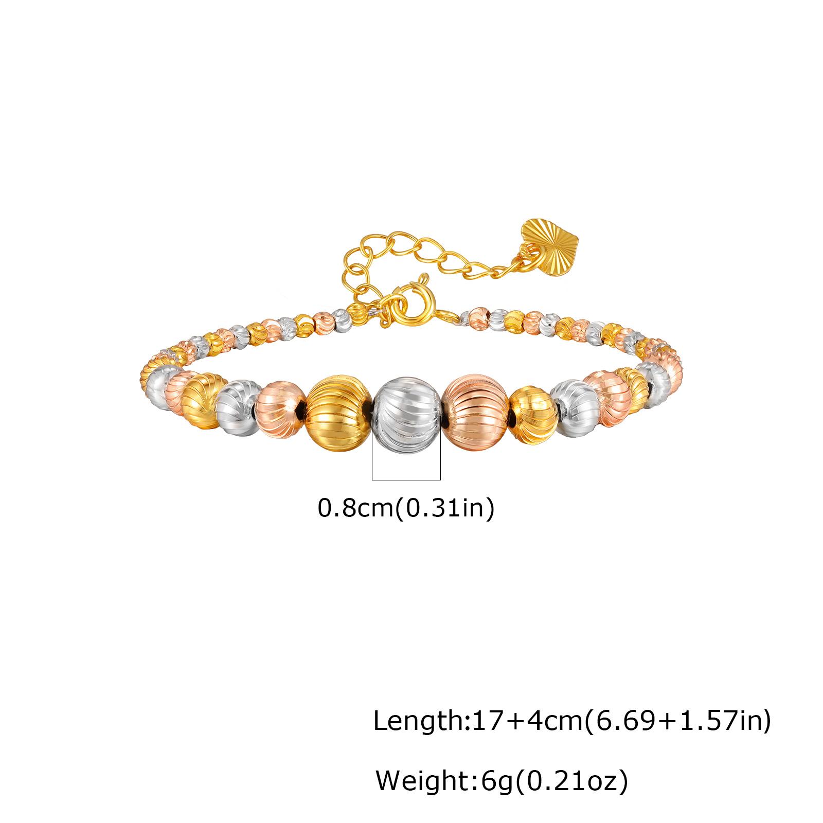 

24K PVD Gold Plated Bracelets for Women, Beaded Strand Beads Ball Adjustable Stackable Bracelet, Fashion Party Wedding Jewelry
