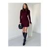 Women's Mini Corded Winter Claret Red Knitwear Dress