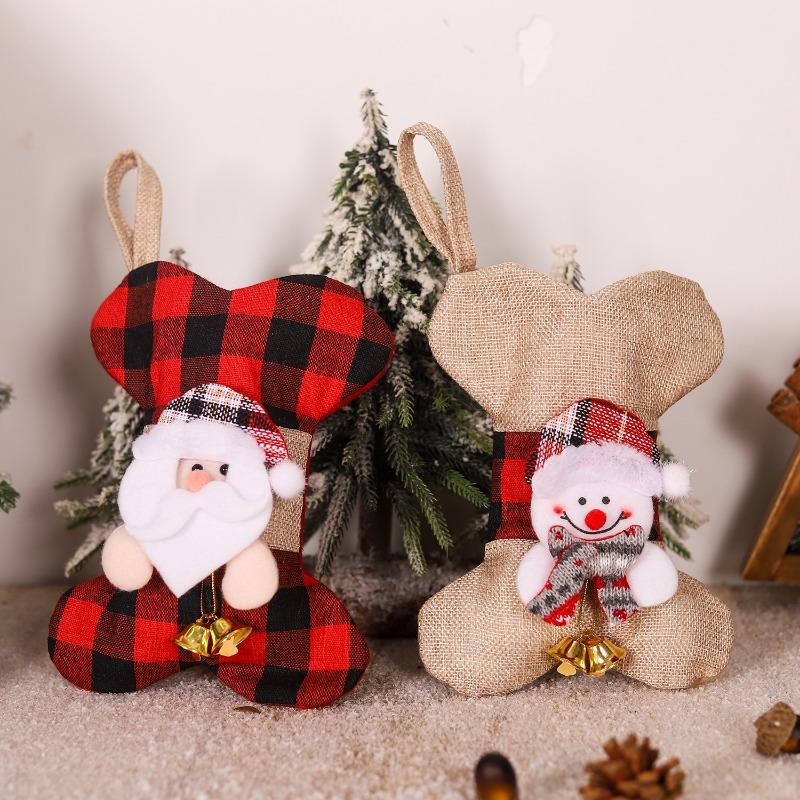 New Christmas Decorations Plaid Bones Pets Christmas Socks Gift Bags Decorative Socks Pendant