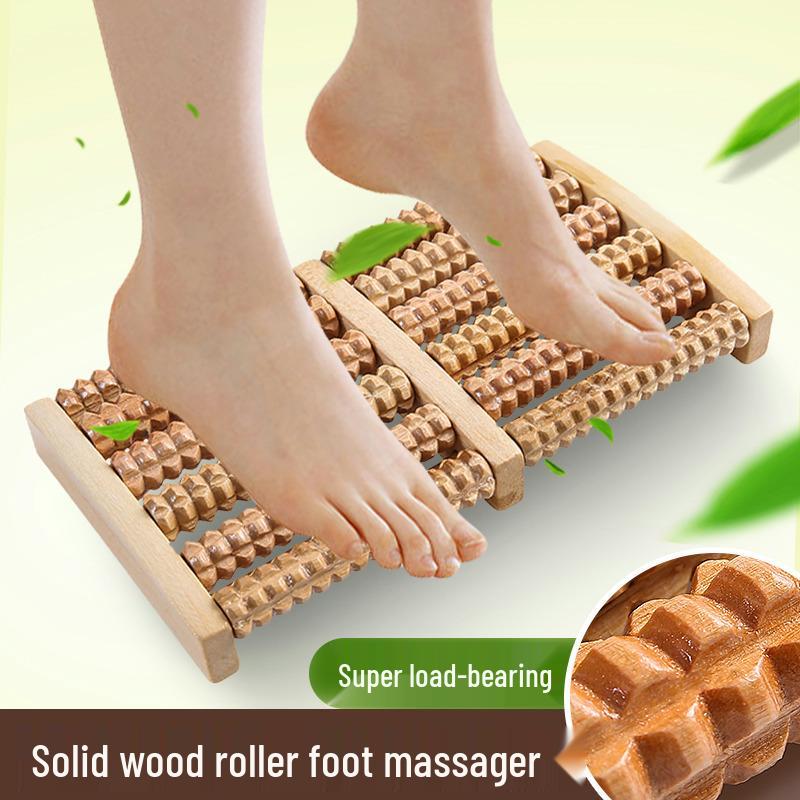 Wooden Five-Row Acupoint Foot Massager Roller