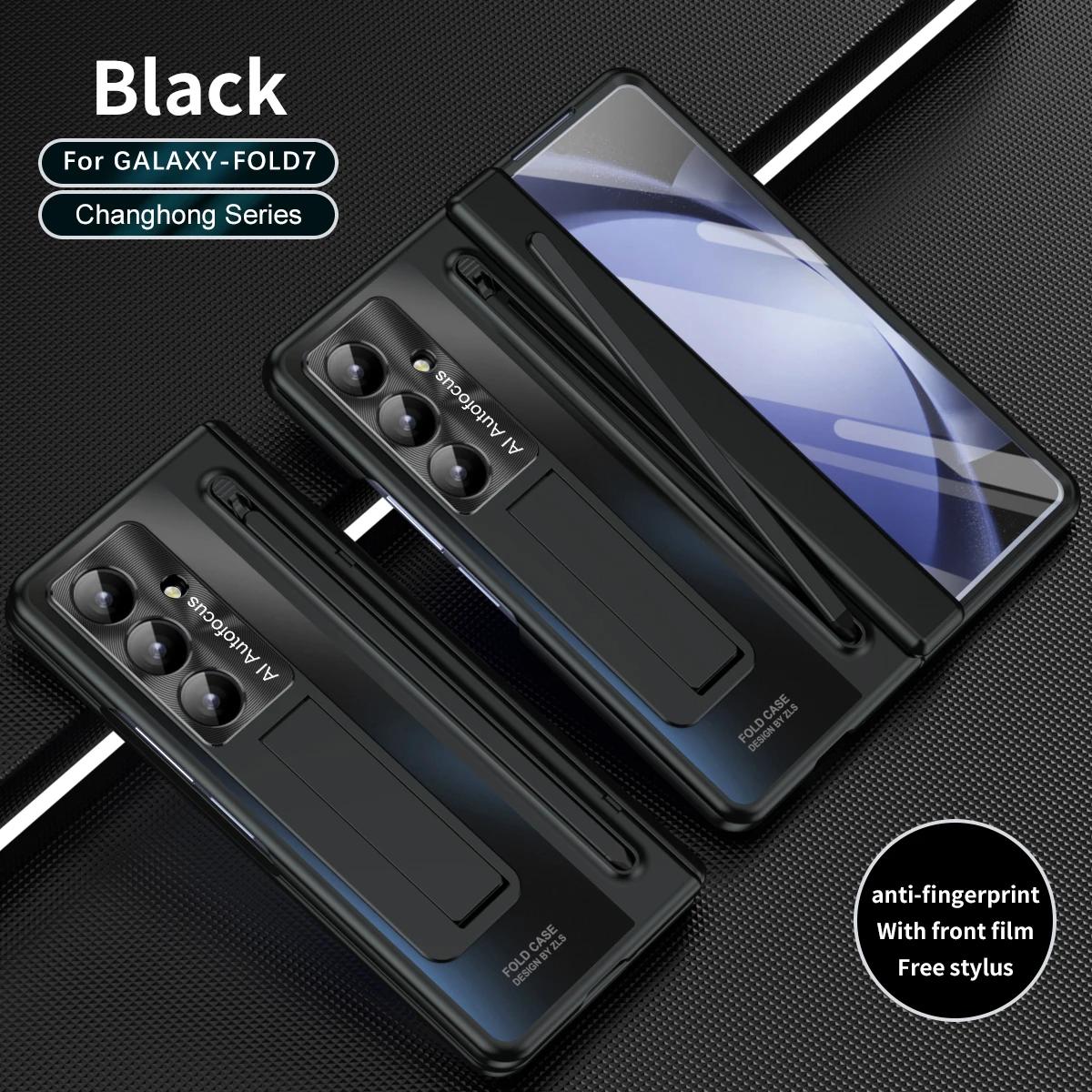 

З чохлом для стилуса для Samsung Galaxy Z Fold 7 6 5 4 FOLD7 З шарнірною складаною кришкою Підставка Повний захист Загартоване скло Galaxy Z Fold6 чорний