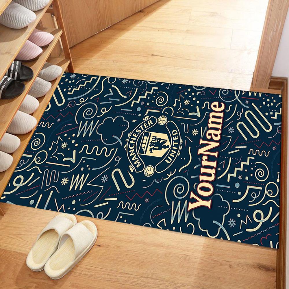 Manchester Customizable Name Floor Mat Perfect for Foyer Dormitory Playrooms Decorate room Anti-slip Rug Anime Office Decor Birthday/Christmas Gift
