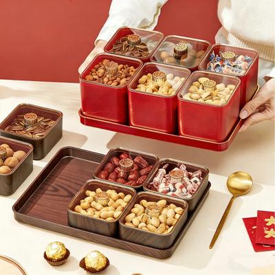 Multi Grids Plastic Food Serving Tray With Lid Large Capacity Sealed Moisture-proof Snack Dried Fruit Decorative Storage Tray