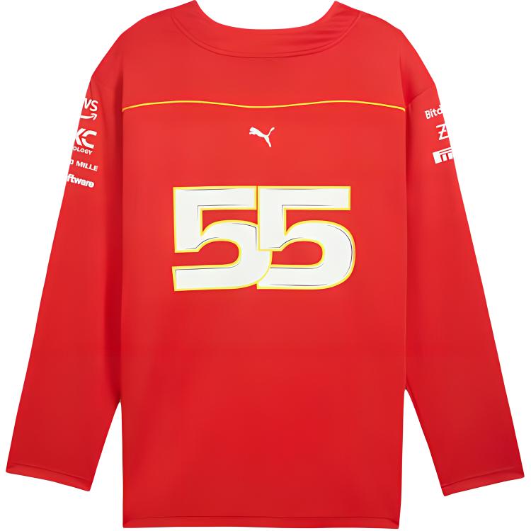 Puma Scuderia Ferrari Team Hockey Jersey Breathable Comfortable Long Sleeve T-Shirt Men Tops Scarlet 763607-02