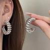 Women's Luxury Textured Metal Hoop Earrings - Versatile Niche Design