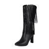 Herbst und Winter Große Größe Spitze Dick Hoher Absatz Mittlerer Schaft Fransen Stiefel Kinder PU Große Größe Ritterstiefel