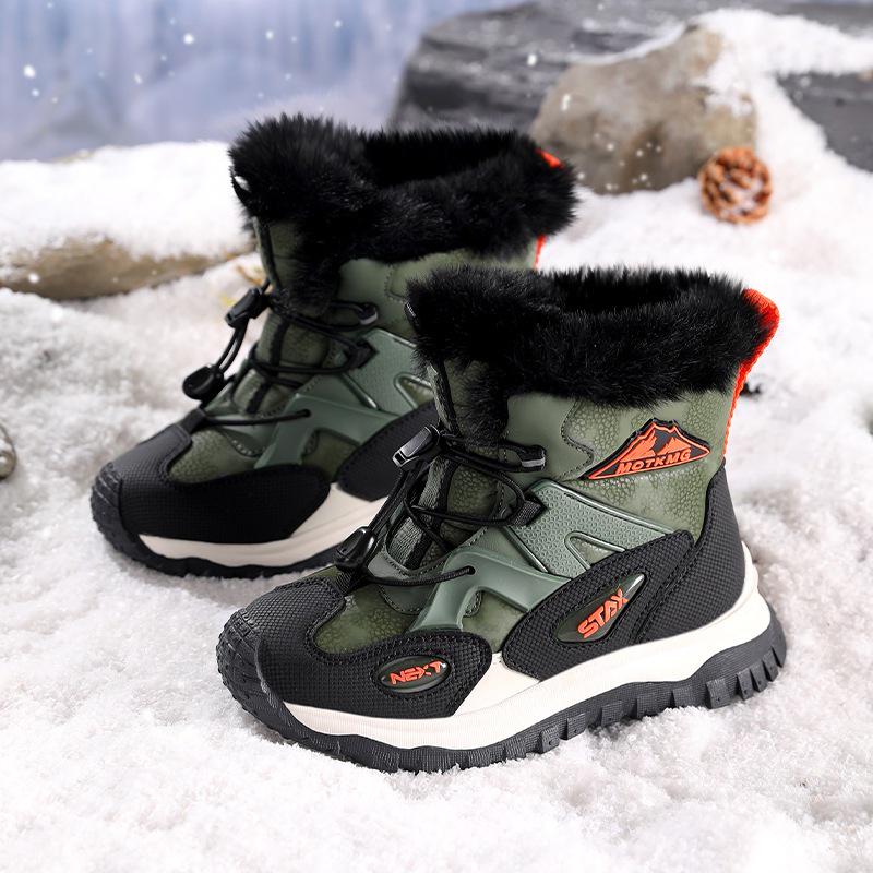 Children's Winter Mid-Calf Snow Boots, Thick Velvet-Lined Cold-Resistant Leather for Boys & Girls