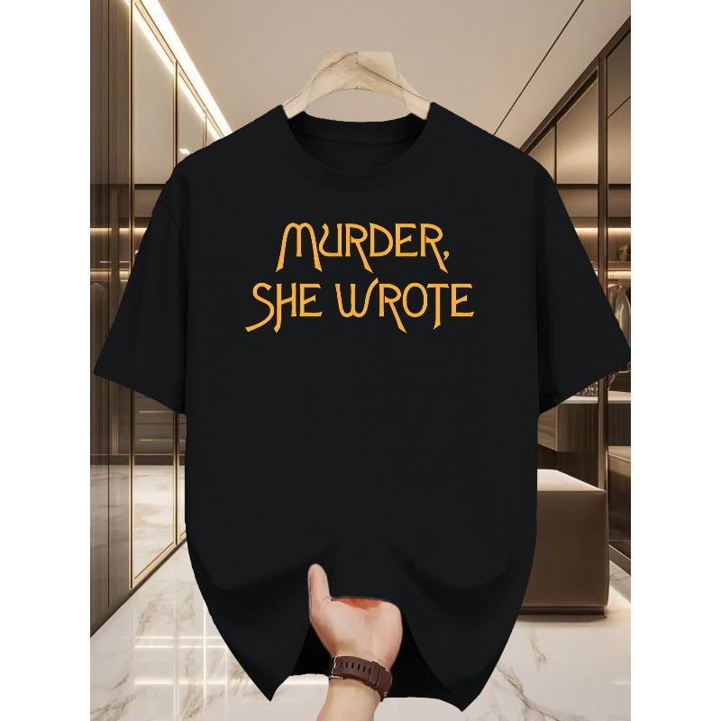 

European Size Retro Detective Crew Neck T-Shirt, Personalized Text Printing Design, Fashion Versatile Men s Clothing 4XL