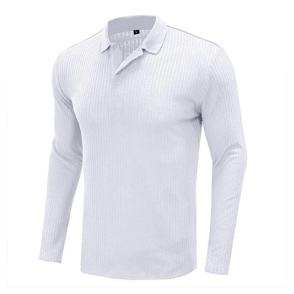 

Бавовняна високоякісна еластична сорочка з довгим рукавом Чоловіча футболка з відкладним коміром і V-подібним вирізом Весна-осінь Чоловіча сорочка-поло Футболки EU XXL білий