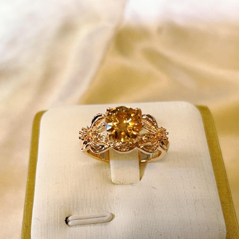 European and American Fashion Micro Diamond Ring Bow Ring Rose Gold Zircon Ring Flower