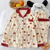 Korean Style Sweet Girl Long Sleeve Pajama Set Women Winter Homewear