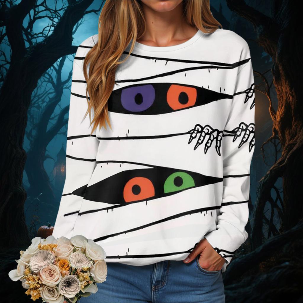 Halloween Serie 3D Digital bedrucktes Damen Harajuku Style Casual Rundhals Langarm T-Shirt