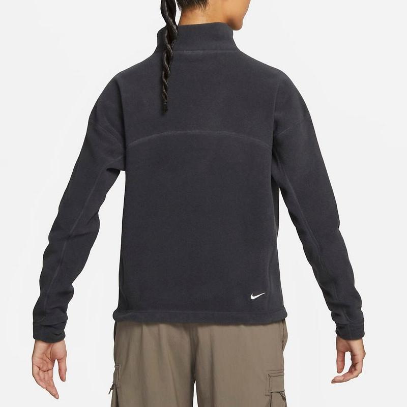 Nike Loose Solid Color High Neck Long Sleeve Sweatshirt Women Tops Dark-Grey DQ5843-060