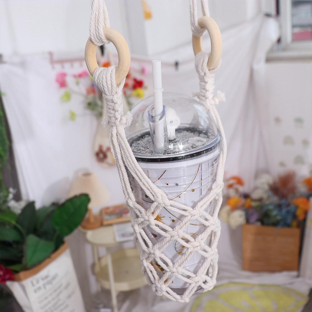 Bohemian Hanging Bottle Net Bag Hand-woven Hollow Out Knitting Water Bottle Holder Handmade Decorative