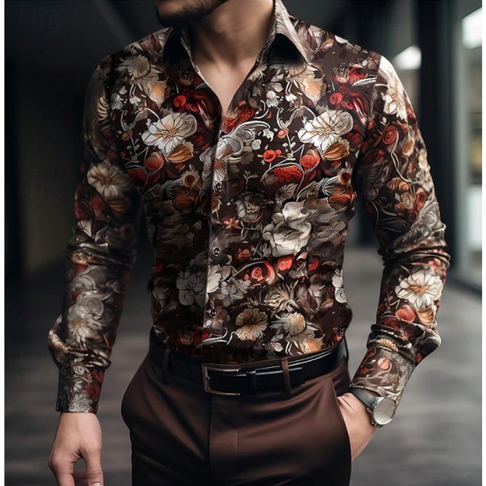 Herren Hemden mit Blumenmuster Langarm Lässiger Cardigan Neue Knöpfe Urlaubsmode Hemden