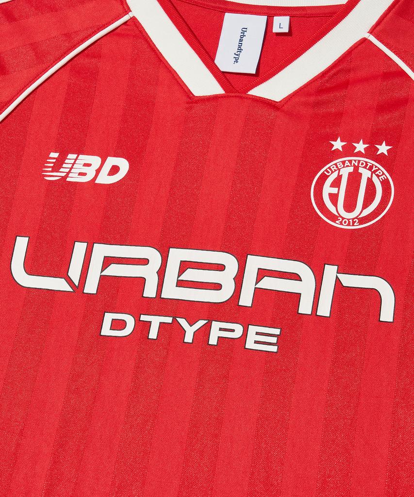 URBANDTYPE Retro Striped Soccer Jersey T-Shirt_Red