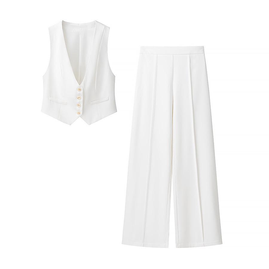 

Весна 2025 Женский европейский и американский модный повседневный комплект: майка и брюки прямого кроя Large