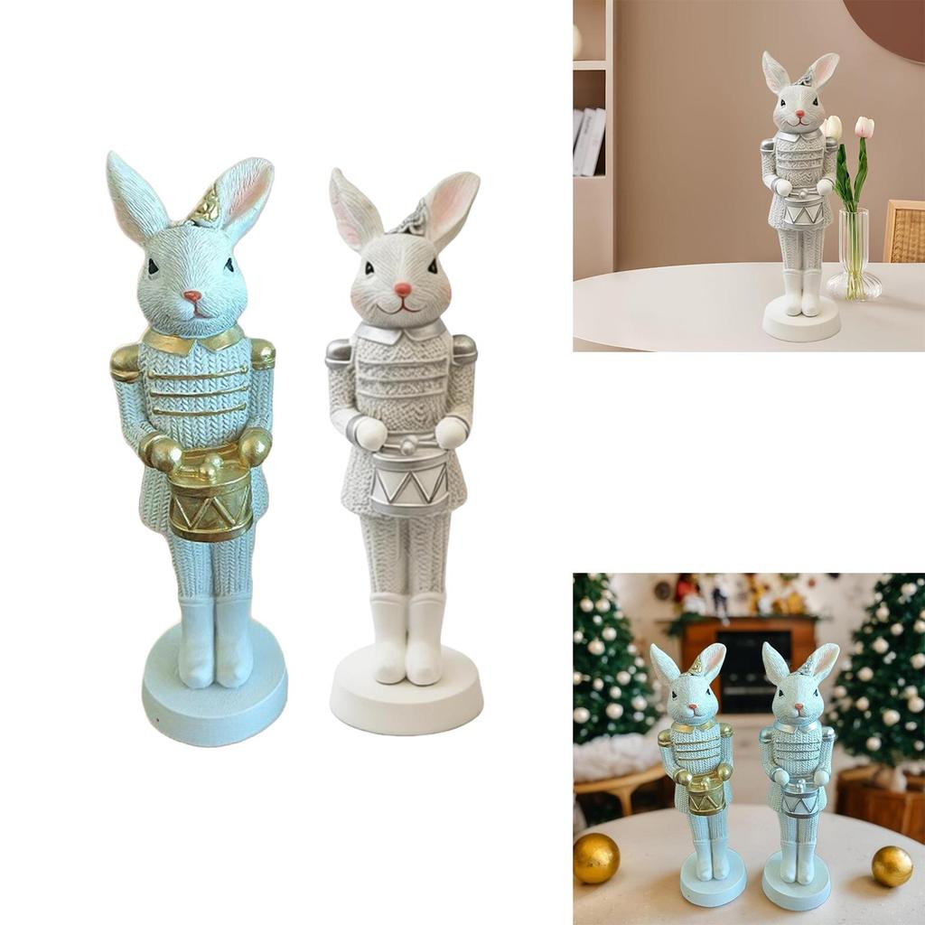 Easter Bunny Figurine Easter Decor Rustic Rabbit Statue for Shelf Farmhouse Office