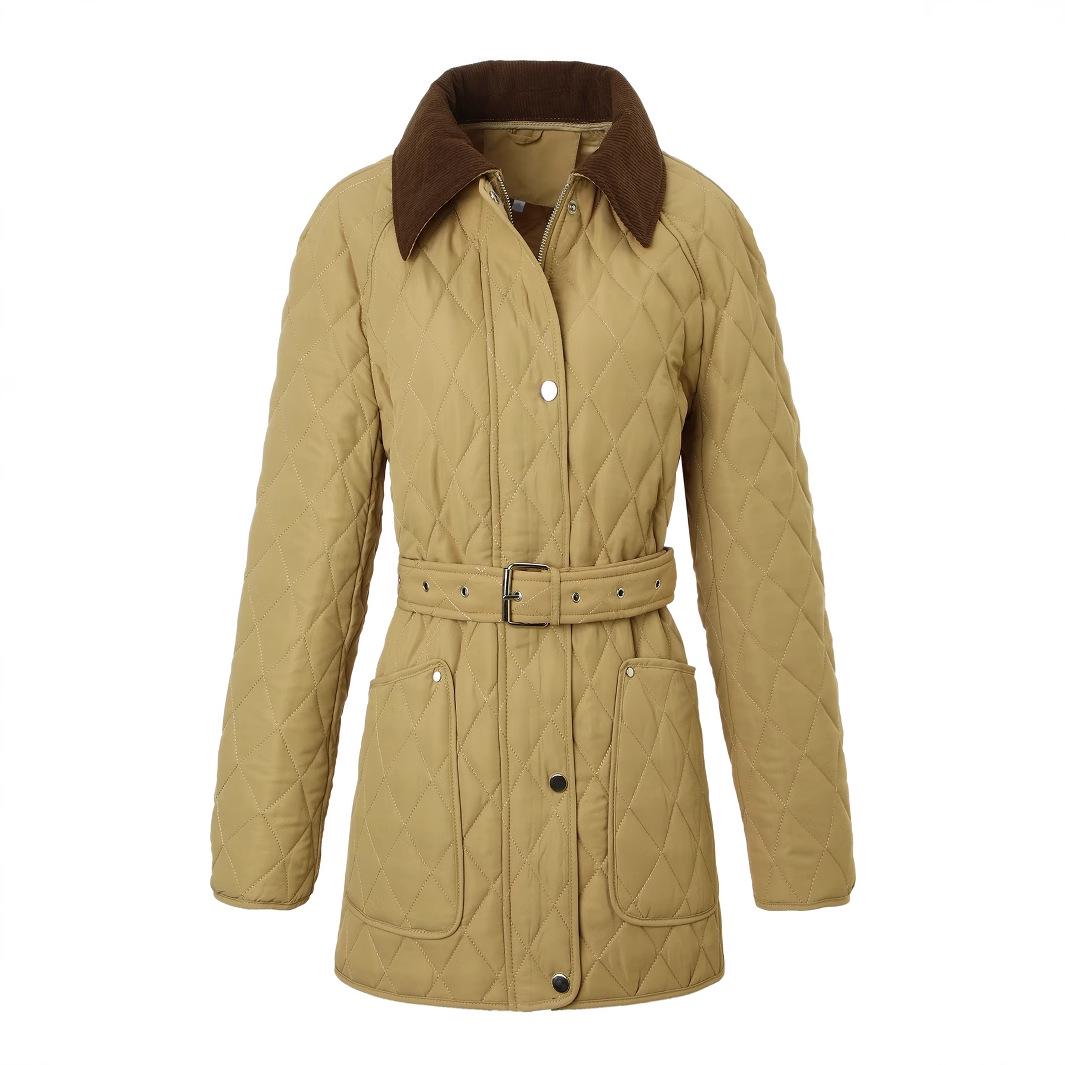 

Women s Slim Fit Cotton Coat with Turn-Down Collar - European & American Style for Autumn/Winter Commuting M абрикосовий
