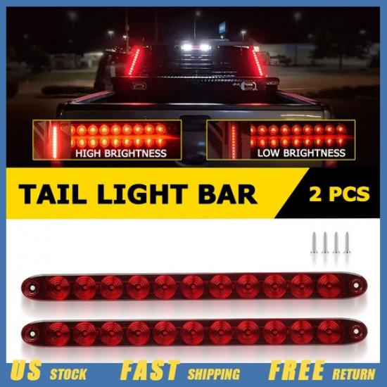 2PCS 15" 11 LED Red Truck Trailer Light Bar Stop Turn Tail Brake Light Strip Kit