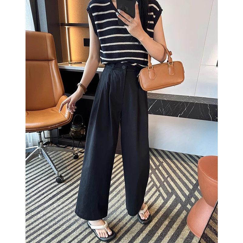 Pantaloni de vară largi cu talie înaltă și picior lat pentru femei scunde, spălați, cu talie înaltă, casual, cu picior drept, pantaloni de lucru