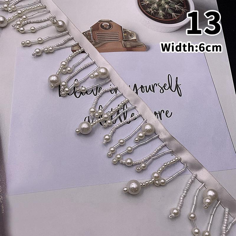 2 Yard Imitation Pearl Bead Pendant Tassel Fringe Lace Trim Diy Upholstery Wedding Dress Costume Edging Lace Ribbon Decor Carfts