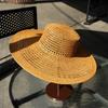 French Retro Ginger Hollow Woven Top Hat Women'S Summer Sunshade Sunscreen Travel Vacation Beach Big Brim Straw Hat