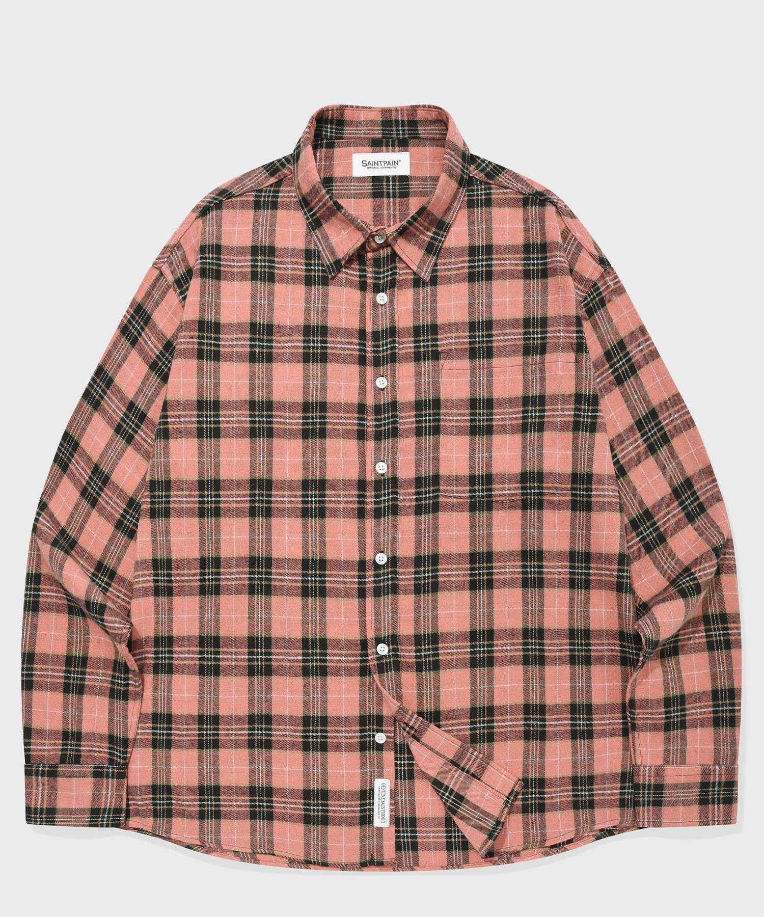Saint Pain Sp Pocket Tartan Check Oversized Shirt Pink Pink/M