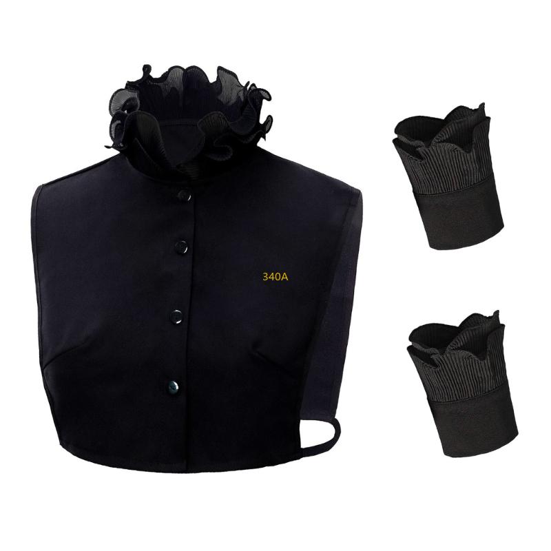 Fashion Detachable Ruffle V Neck Sweater Collar Insert Half Shirt Includes 2 Wrist Cuffs Fake Sleeves Set for Women