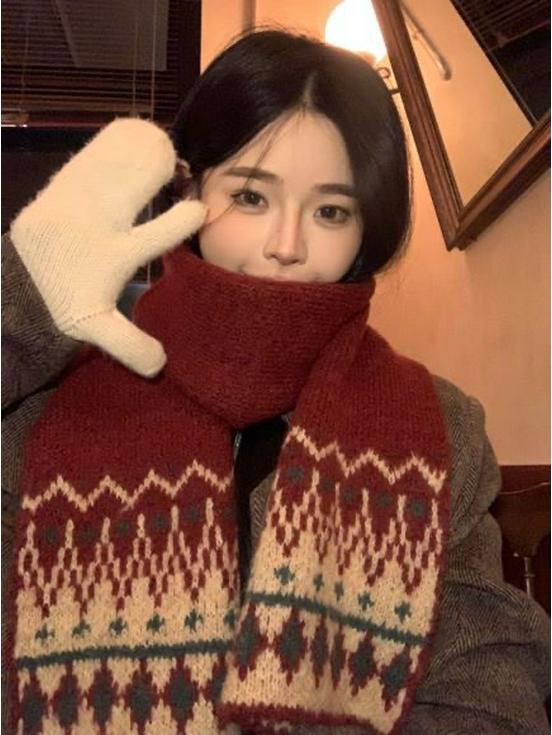 2024 Women's Red Wool Blend Scarf - Warm, Versatile, Christmas Winter Accessory
