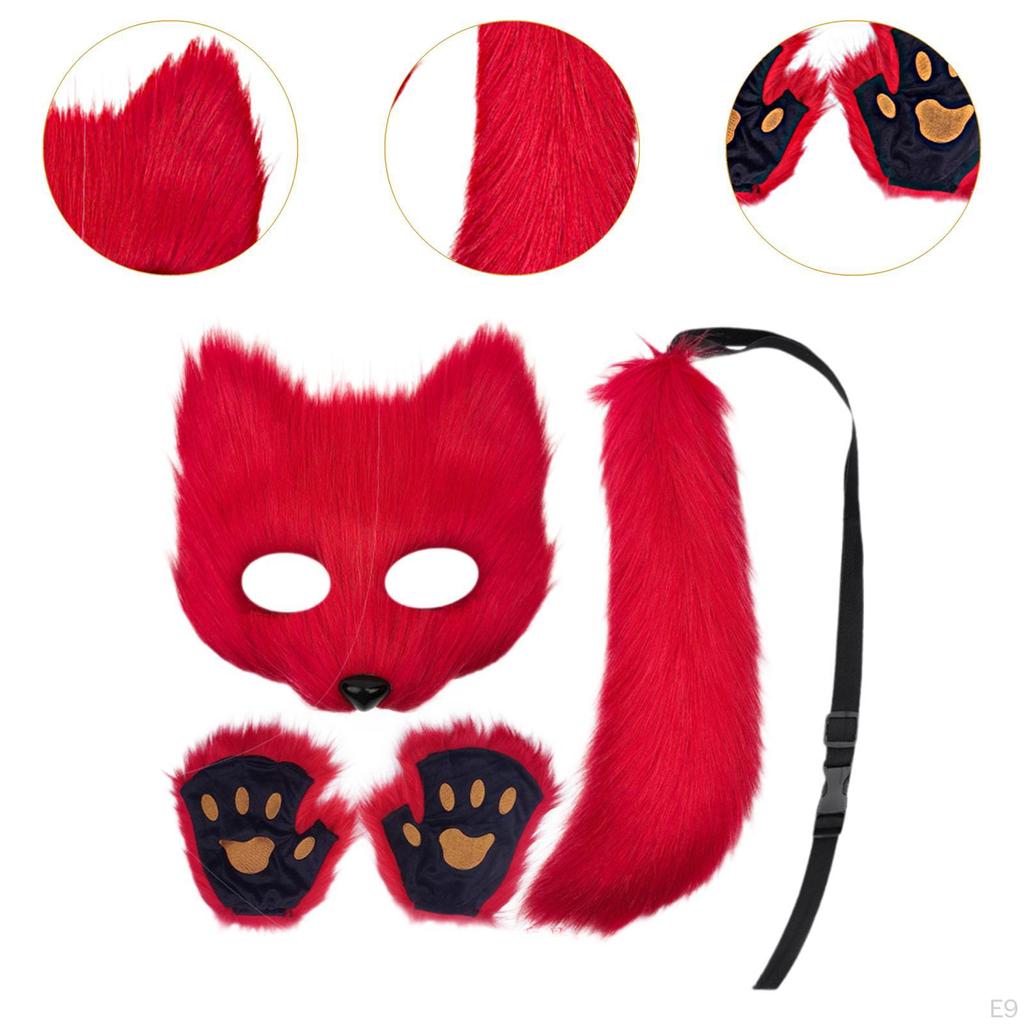 Animal Mask and Tail Set Long for Role Play Halloween Party Costume