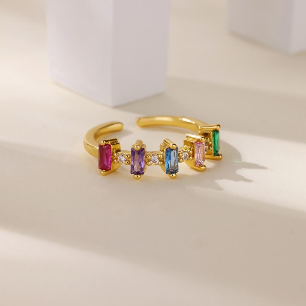 Vintage Green Stone Open Stainless Steel Rings For Women Fashion Gold Color Flower Zircon Ring Jewelry Aesthetic Anillos Gift
