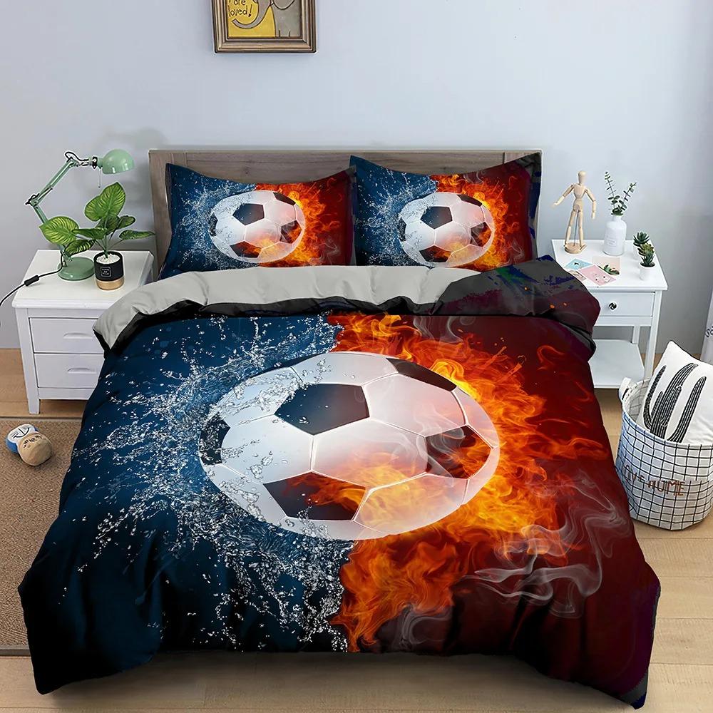 Football Duvet Cover Set Soccer Bedding Set For Boy Teen Microfiber Sports Theme Comforter Cover Soccer Ball Pattern Quilt Cover
