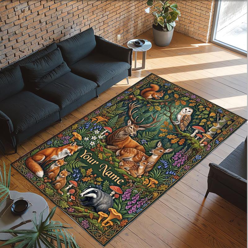 Animals Theme Crystal Velvet Floor Rug Personalized Custom Name Text Warm Carpet Home Decoration