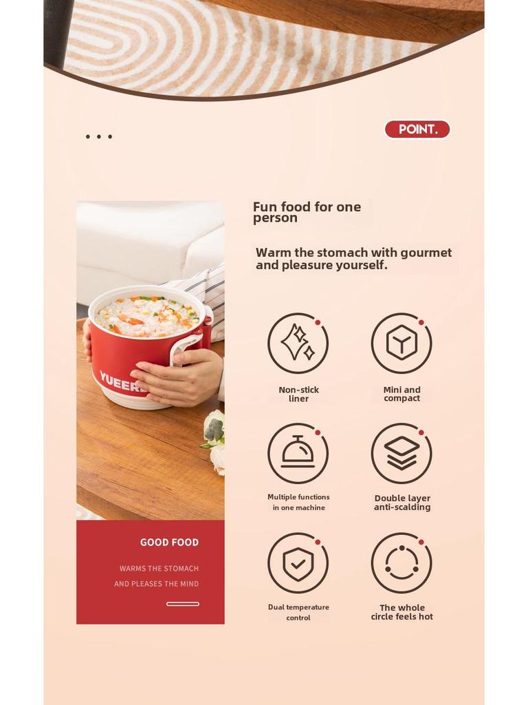 Portable Electric Non-Stick Cooking Pot and Frying Pan for Dorms