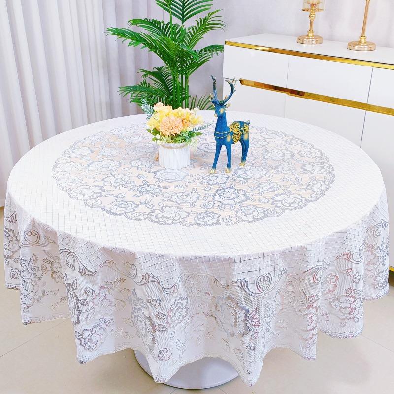 Large Round Dining Table Cloth Waterproof, Anti-Scalding And Anti-Fouling Leave-In Pvc Plastic Tablecloth European High-Grade Round Table Cloth
