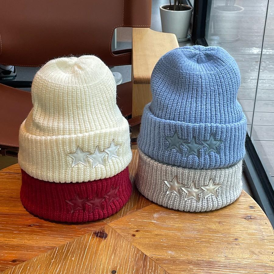 Knitted hat for women Korean style fashion national style five pointed star small face showing thickened warm woolen hat for men trendy