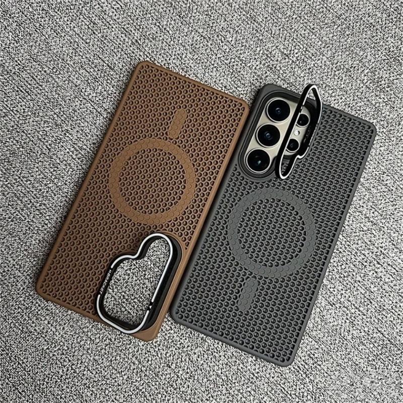 Custodia Holder in Rete Traspirante di Lusso Per Samsung Galaxy S25 S24 Ultra S25 Plus Magnetica Per Magsafe Supporto Raffreddamento Cover Antiurto