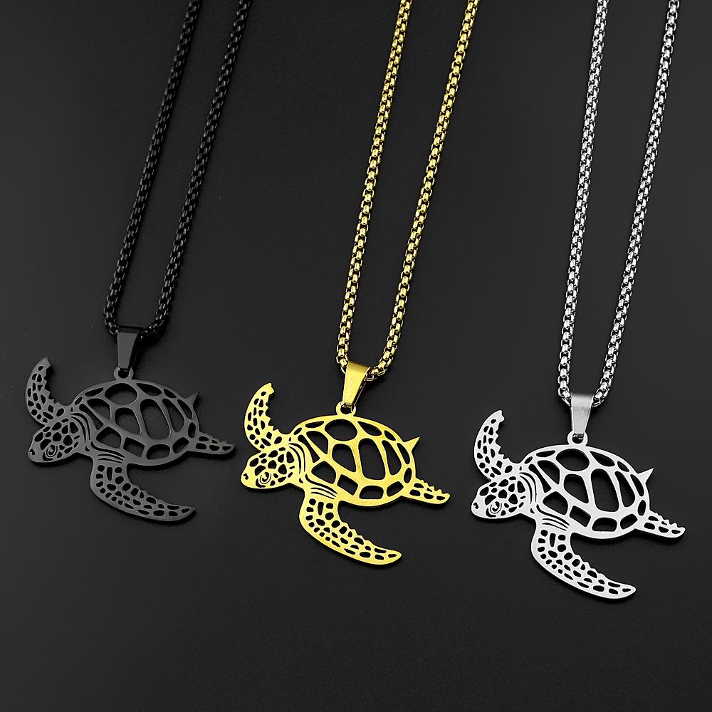 Sea Turtle Aumakua Pendant Necklace For Women Men Stainless Steel Silver Color Hawaiian Ocean Culture Male Chain Jewelry Gifts