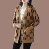 Herbst/Winter Damen Übergröße Strickjacke Pullover V-Ausschnitt Lockere Strickjacke Bedrucktes einreihiges Strickoberteil