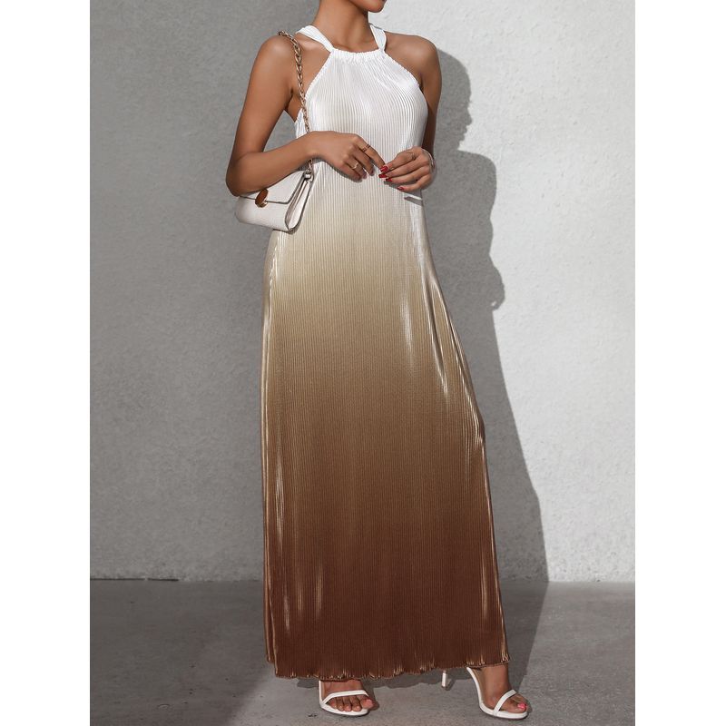 

Sexy Neck Hanging Dress Western Style New Fashion Sexy Hanging Neck Gradient Sleeveless Dress Coffee XL