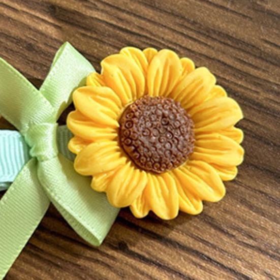 2Pcs Girl Hairpins Versatile Sunflower Decor Hair Clips Wide Soft Ribbon Decoration Side Bangs Hair Pins Hair Accessories