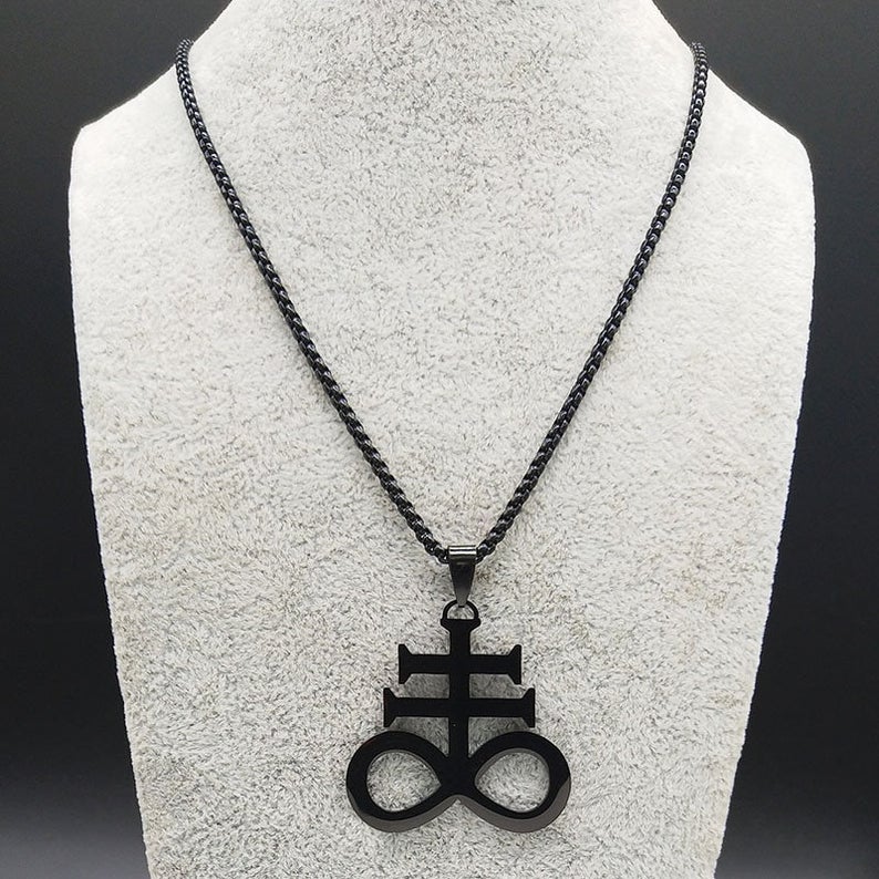 Leviathan Cross Sigil of LUCIFER Necklace Satanic Symbol Stainless Steel Pagan Sulfur Sign Alchemical Sulphur Leviathan Demon Sigil