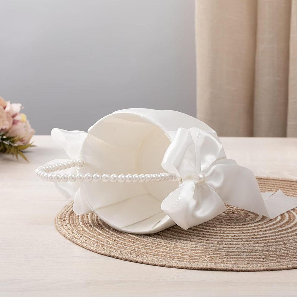Flower Girl Baskets for Wedding,Ivory Flower Girl Basket With Pearl Handle ,Wedding Baskets for Flower Girls