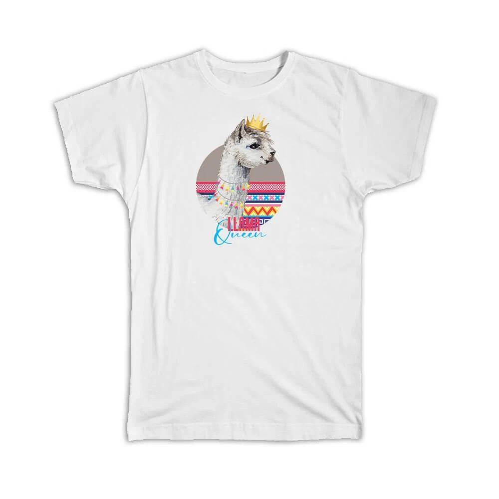 Gift T-Shirt : Llama Crown Queen Ethnic Background 2XL