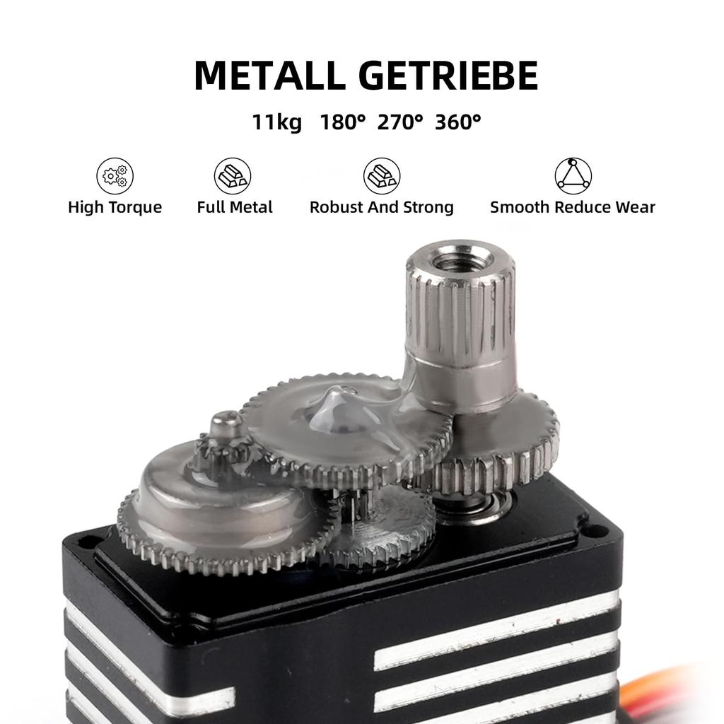 Micro 11KG 0.06S Digital Coreless HV Programmable Servo, 8.4V, 180270360°, Metal Gear, for RC Cars (180°)