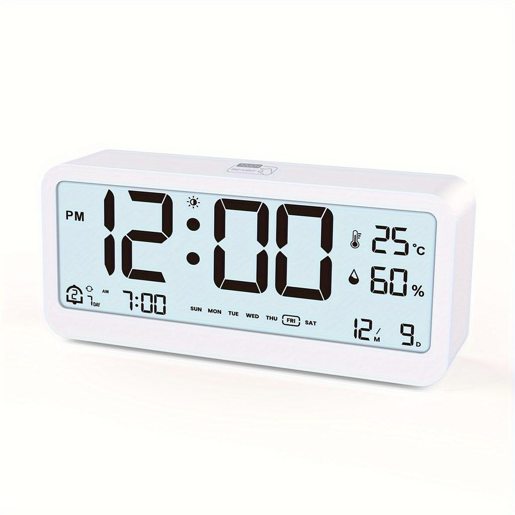 Multi-function Digital Clock LED Brightness Adjustable Temperature and Humidity Display Dual Mode Alarm Clock