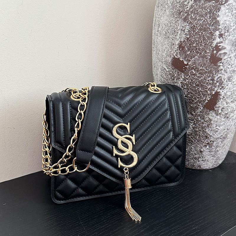Elegant Pu Quilted Chain Crossbody Bag For Women In Trendy Casual Style чёрный