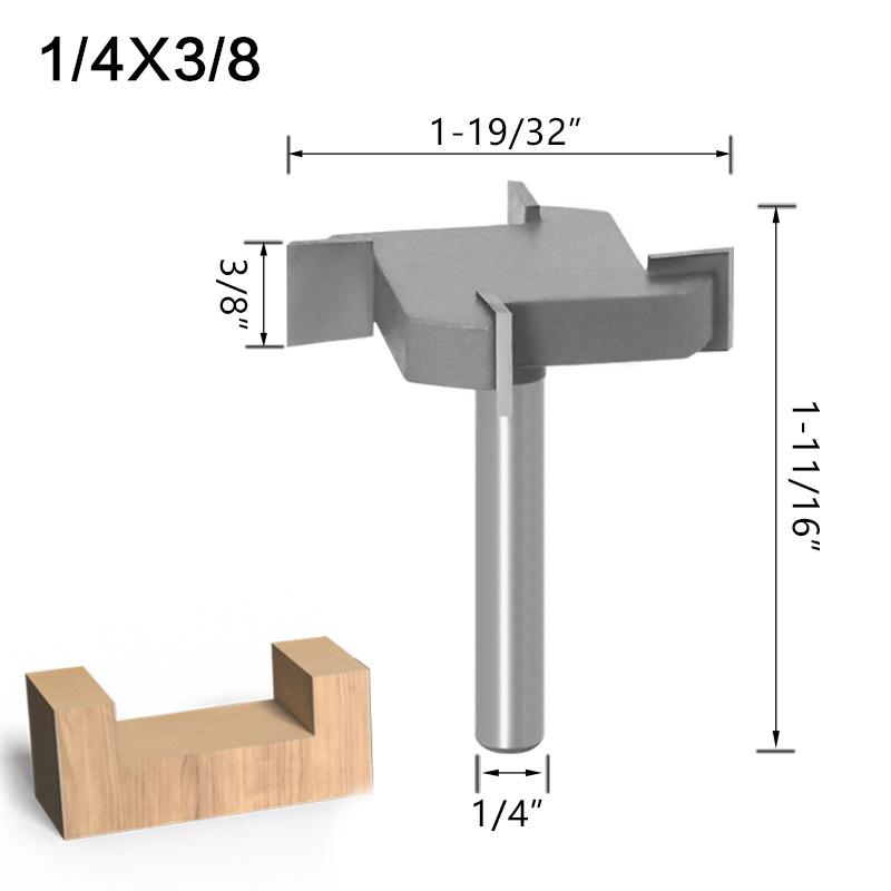 4-Klingen-Zoll-T-Messer 1/4 Griff 6 Griff Bodenreinigungsmesser Nutmesser Holzbearbeitungsfräser Großer Durchmesser Holzbearbeitung